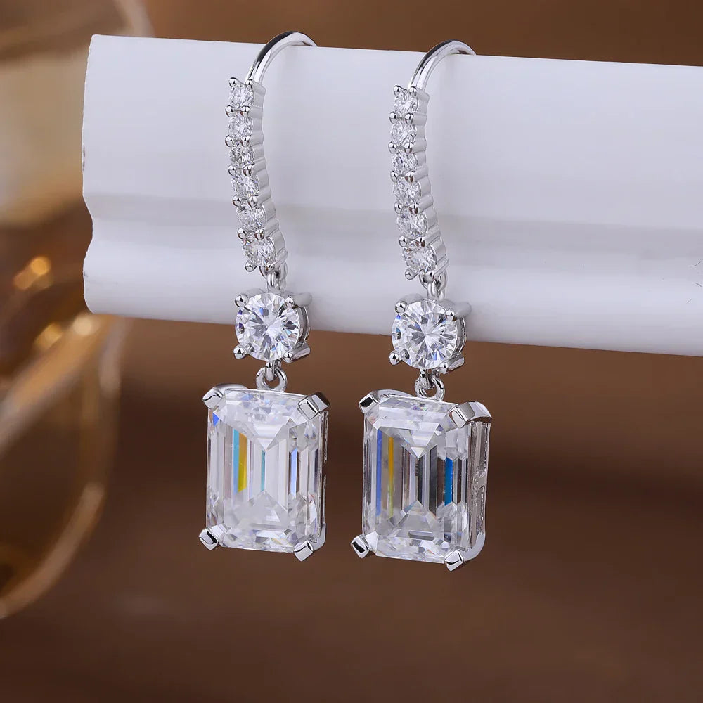 4.5carat Emerald Cut Moissanite Drop Earrings for Women 925 Sterling Silver Long Tassel Sparkling Diamond Hook Earring