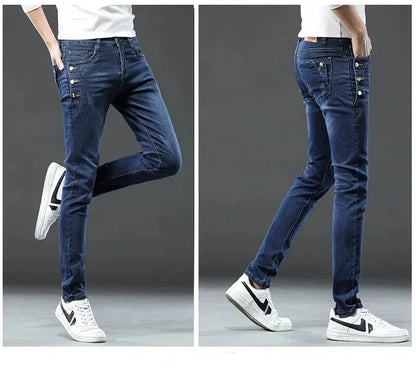 Men's Vintage Jeans Designer Korean Fashion Snowflake Wash Stretch Straight Pencil Pants Classic Slim Male Denim Trousers