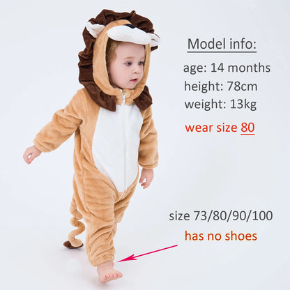 Cartoon Little King of Beasts Lion Costume Romper Jumpsuit for Baby Boy Infant Toddler Winter Outfit Pajamas Flannel Comfy 3-36M