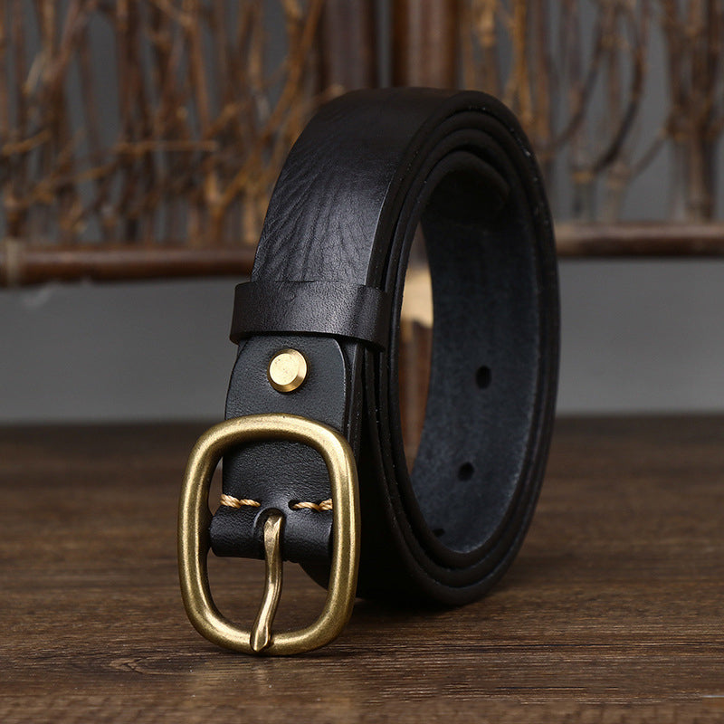 2.8CM Ladies Thick Cowhide Copper Buckle Genuine Leather Jeans Belt Women High Quality Retro Luxury Cintos Female Waistband