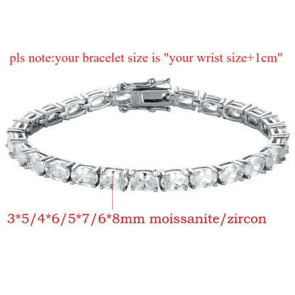 0.3-1.5CT Oval Cut Moissanite Hip-hop Tennis Bracelets for Women Men Lab Diamond Wedding Party 100% S925 Silver Chain
