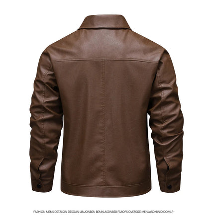 2025 new spring and autumn men's turn-down collar leather jacket men casual coat men's top windproof Loose fit trendy jacket
