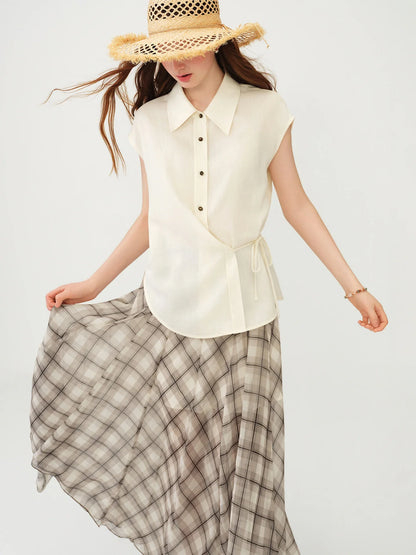 Women's French Style Linen Sleeveless Shirt 2026 Summer New Loose Casual Chill Style Beige Tops Casual Cozy