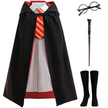 Halloween Movie Cosplay Costume Girls Striped Top + Cape Casual Suit Carnival Halloween Birthday Magic School Dress