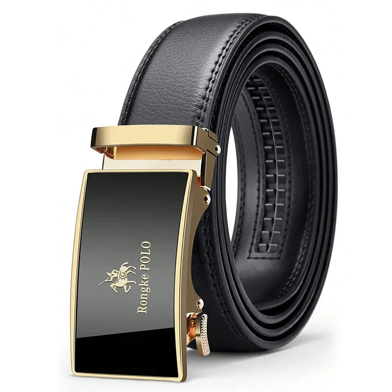 Men’s Black Leather Belt, Genuine Leather Adjustable Buckle, Business and Casual Dress Belt, Stylish Waist Belt