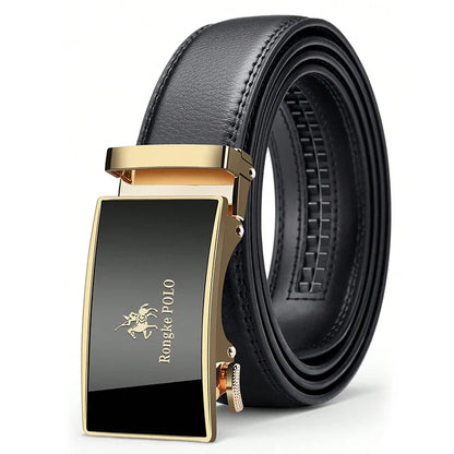 Men’s Black Leather Belt, Genuine Leather Adjustable Buckle, Business and Casual Dress Belt, Stylish Waist Belt