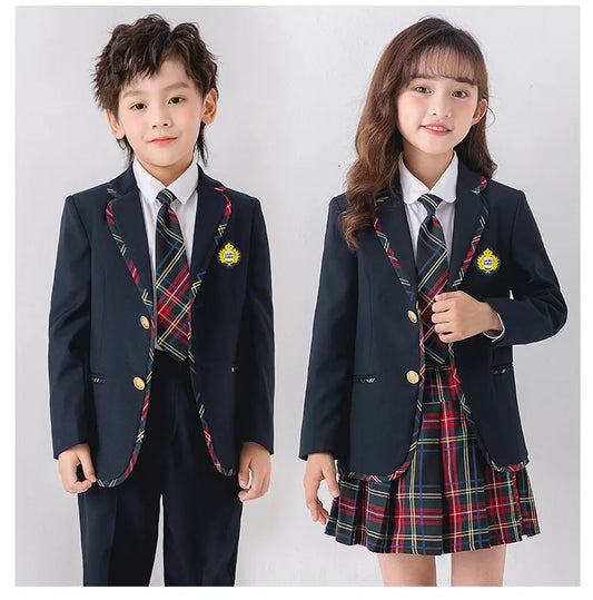 Children School Uniform Girls Jacket Plaid Skirt Suits Boys Formal Dress Toddler Student Clothes Sets Kids British Class Outfits