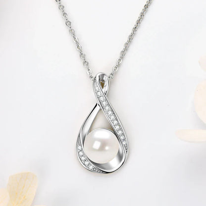 Moissanite Natural Freshwater Pearl Infinity Pendant Necklace & Earrings Sets for Women 925 Sterling Silver Wedding Jewelry Set
