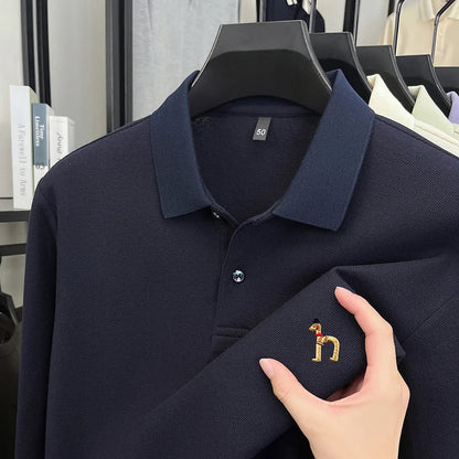 Original Brand Men's Polo Shirt 100 Cotton Lapel Dog Embroider Long Sleeve T-Shirt Autumn New Business Casual Handsome Men'swear