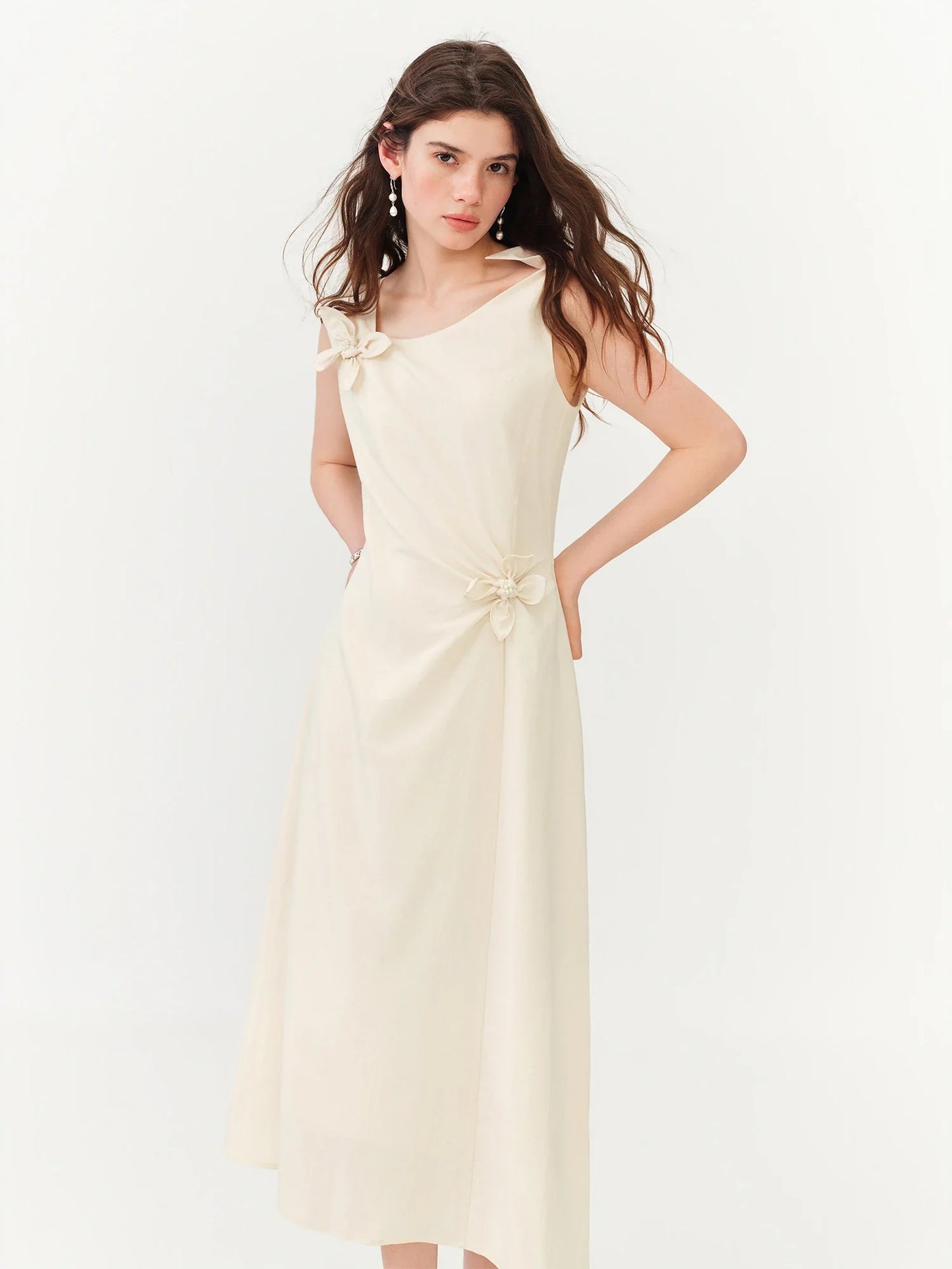 Summer Women's French Style Spaghetti Strap Slip Elegant Dress Waist-Cinching Maxi Coquette Effortless Style