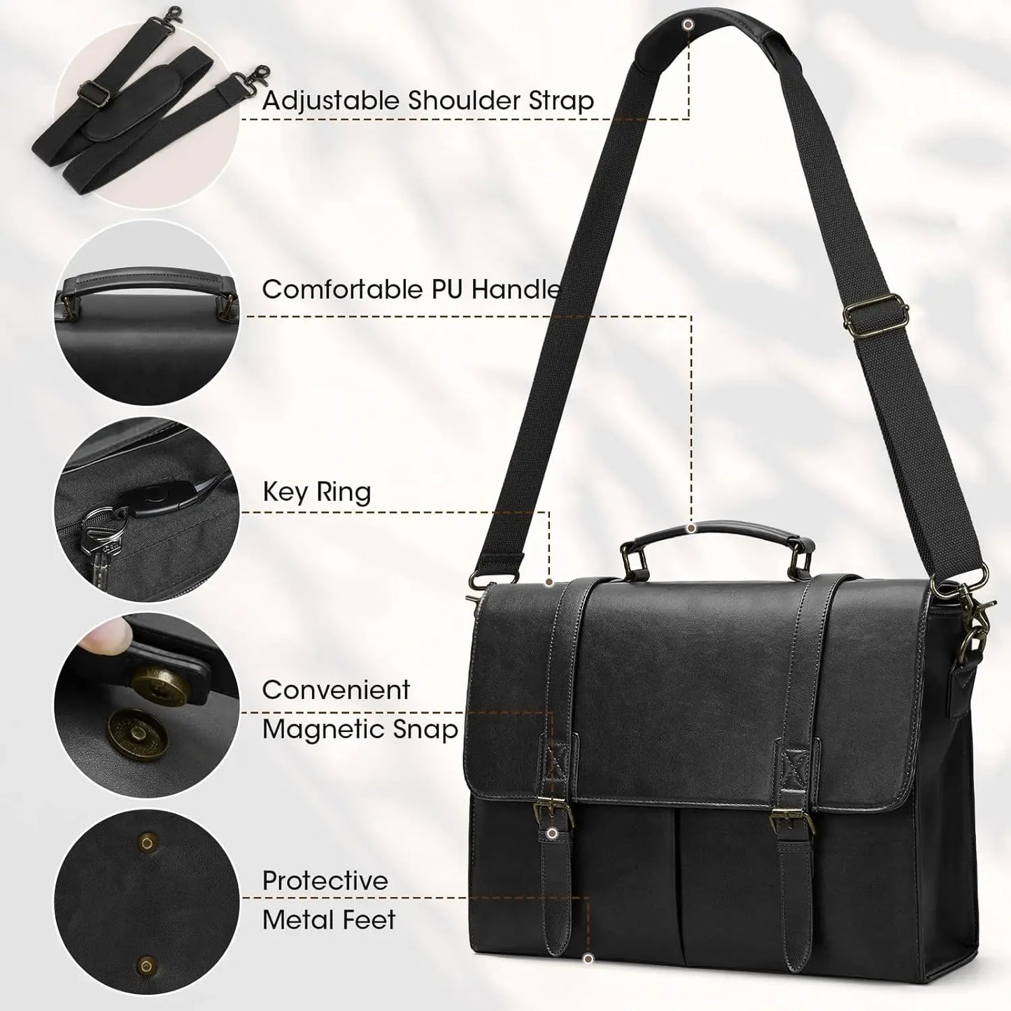 Vintage Men Messenger Bag Waterproof Leather Briefcase Laptop Bag Large Capacity Satchel Business College Shoulder Bag