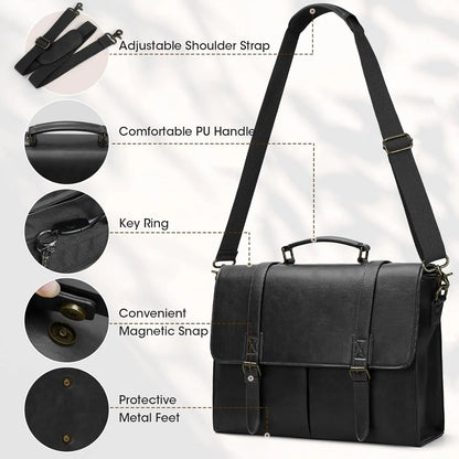 Vintage Men Messenger Bag Waterproof Leather Briefcase Laptop Bag Large Capacity Satchel Business College Shoulder Bag