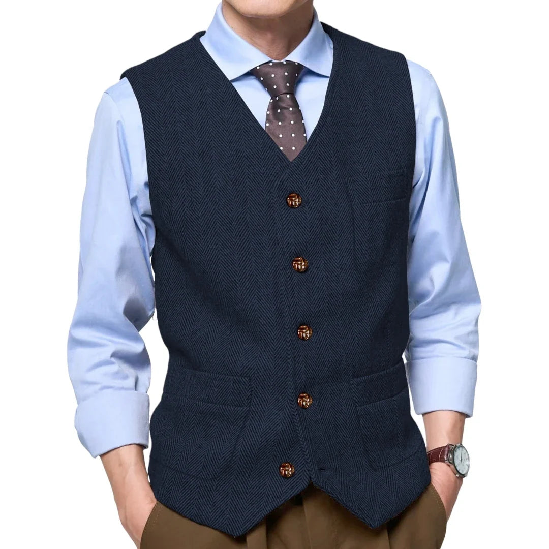Men Vest Gray Herringbone Single Button With Pocket Waistcoat For Wedding Party Business Work Office Daily Casual Men Suit Vest