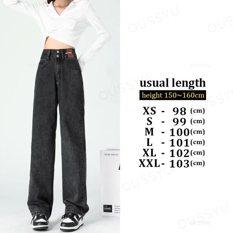 Y2K Woman Jeans High Waist Wide Leg Cotton Denim Clothing Blue White Streetwear Vintage Fashion Harajuku Straight Pants