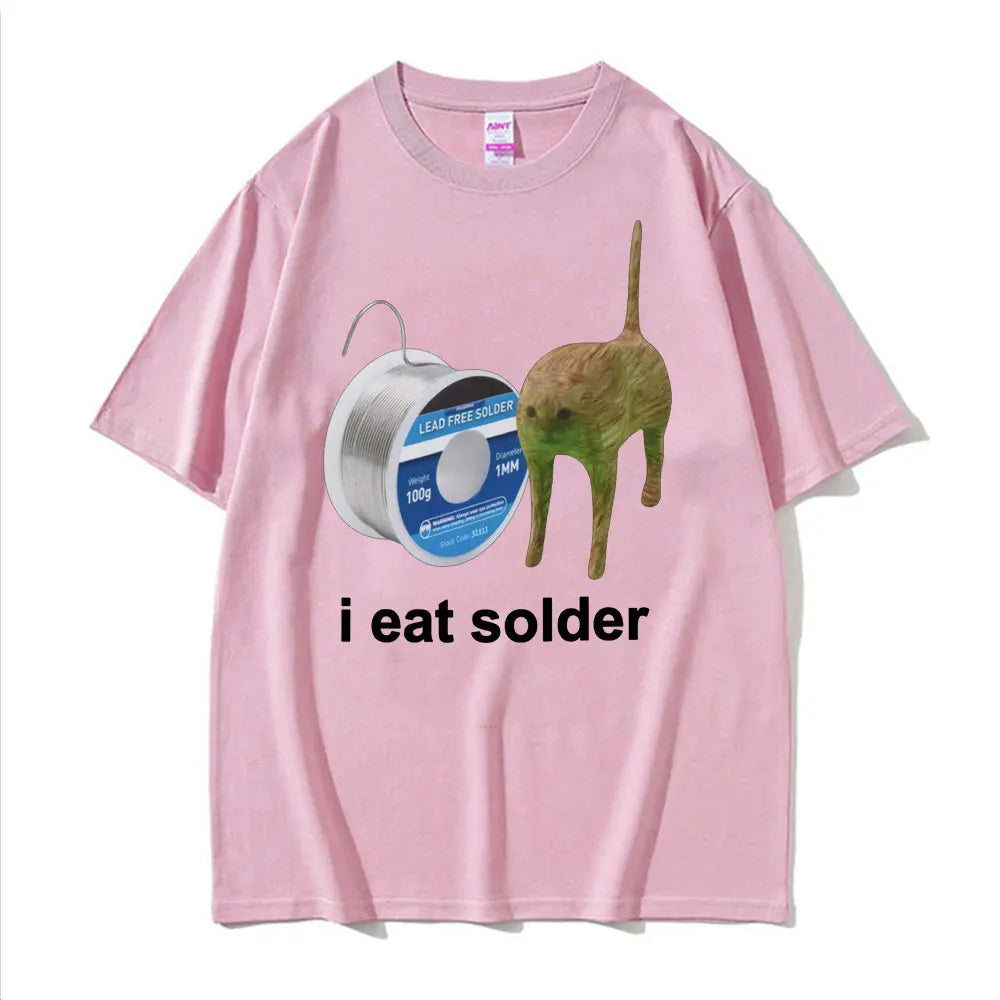 I Eat Solder Cursed Funny Cat Meme T Shirt Men Women's Clothing Fashion Casual T Shirts Summer High Quality Cotton T-shirts Tops