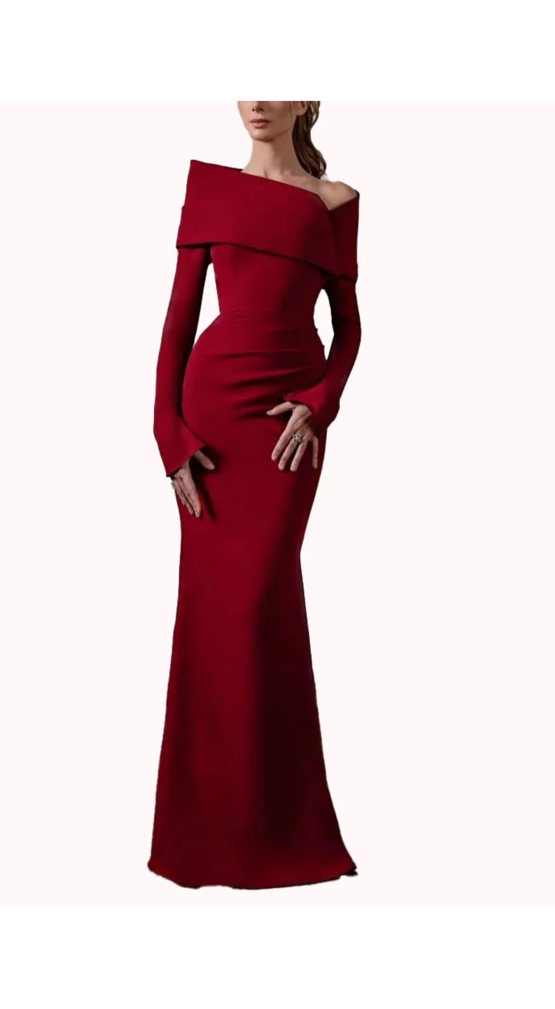 Red off the Shoulder Evening Dress Tight Mermaid Long Sleeve Bridesmaid Dress 2025 Satin Formal Dress Pleated Corset Customized