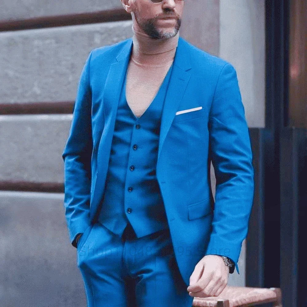 Green Mens Suits Casual 3 Pieces Slim Fit Notch/Peak Lapel Formal Wedding Groom Wear Blazer Tuxedos for Party(Blazer+Pants+Vest)