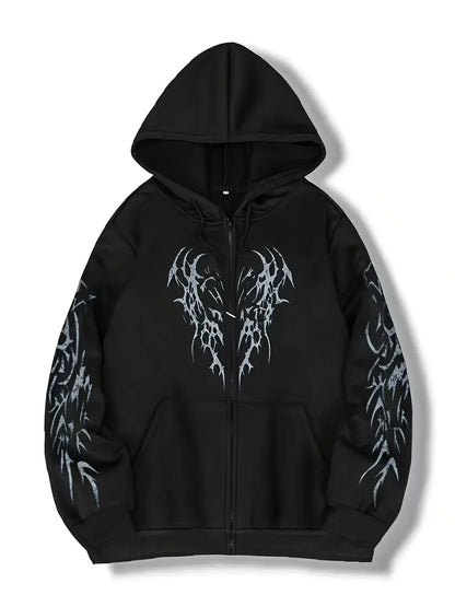 Autumn and Winter New Men's Fashionable and Trendy Casual Hoodie Zipper Jacket Y2K Printed Pattern Casual Retro Street Style Top