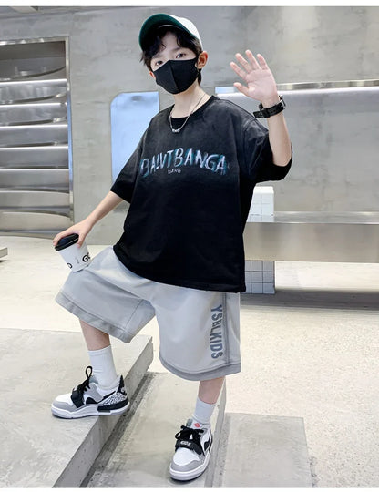 Summer Boys Top and Bottom Tracksuit Set Kids Casual Clothing Set Tweens Child Causal Streetwear Outfits Teenager Luxury Clothes