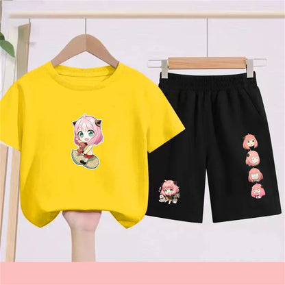 Kids Japanese Anime Spy X Family T-Shirt Sets cool Tops Boy Girls red Casual TShirt+Shorts Children's Summer Short Sleeve