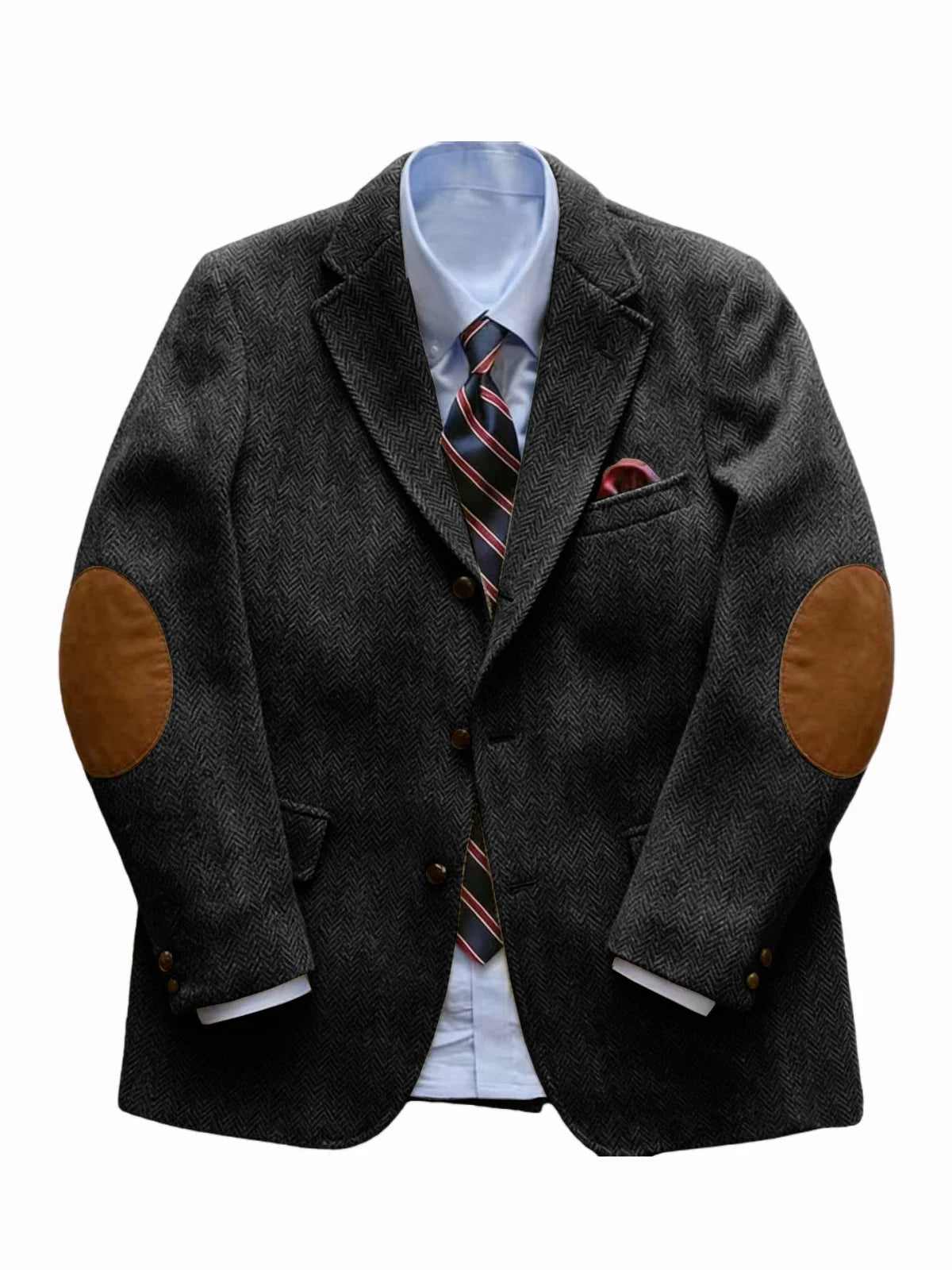 Men's Vintage Herringbone Tweed Blazer With Elbow Patch 2 Button Single Breasted Cotton Casual Slim Fit Business Jacket XS-7XL