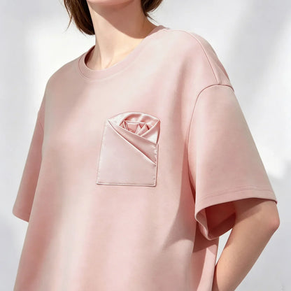 Women's T-Shirt 2026 Summer New Oversized Cotton Short Sleeve Tops Side Slit Mid Length Patch Pocket Tee Shirt 12642037