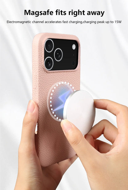 Luxury Magnetic Genuine Leather Case For iphone 17 Pro Max 16 15 14 13 12 11 for Magsafe Full Covered Phone Cases Back Cover