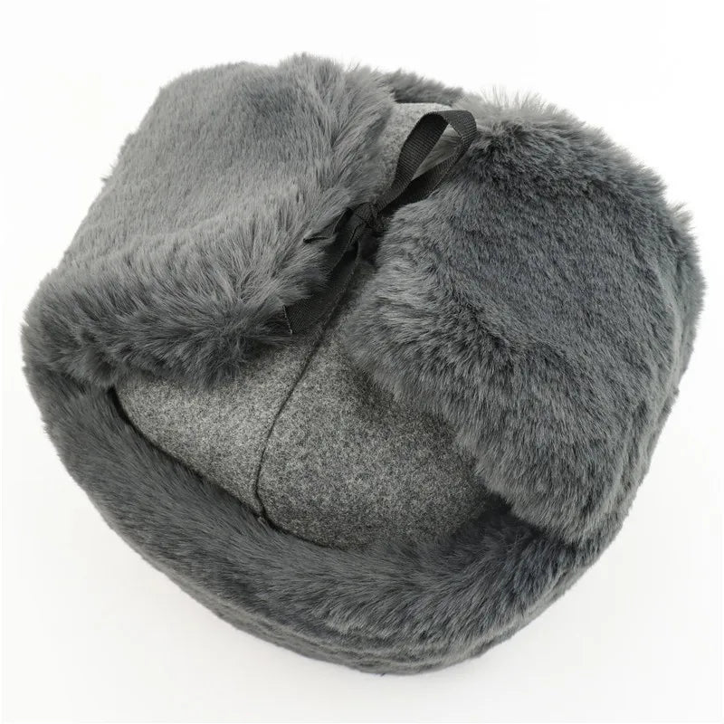 Soviet Badge Ushanka Men Winter Bomber Hats CCCP Pilot Faux Rabbit Fur Earflap Army Trapper Trooper Hat Russia Snow Cap