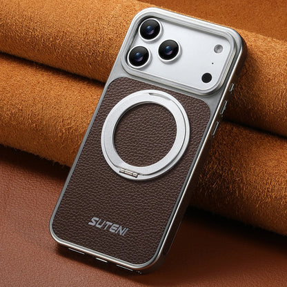 Faux Leather Magnet Wireless Charging Phone Case 360° Rotating Stand Ring Buckle Frosted Feel For iPhone 17 Pro Max 16 15