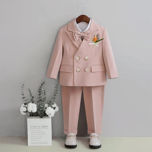 Colorful Child Suit Set 4 Pieces Blazer Pants Brooch Bow Tie Piano Contest Hot Sale Casual Boys Suits Wedding Ring Bearer Outfit