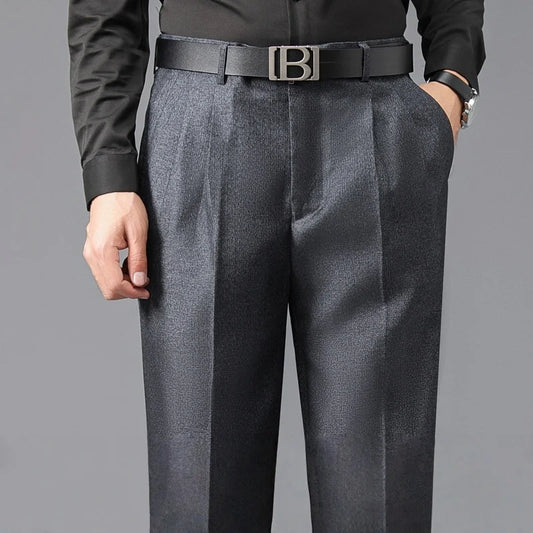 High Waist Suit Pants Men Autumn Thicken Double Pleated Straight Loose Formal Men Trousers High Quality Black Size 29-42 44 46
