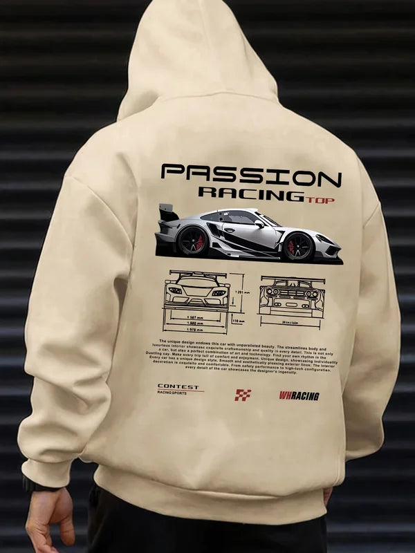 2025 Popular Digital Pattern Men's Hooded Sweatshirt Car-Themed Design American-Style Casual Sports Long-Sleeved Shirt