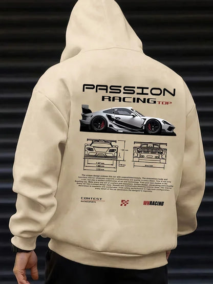 2025 Popular Digital Pattern Men's Hooded Sweatshirt Car-Themed Design American-Style Casual Sports Long-Sleeved Shirt