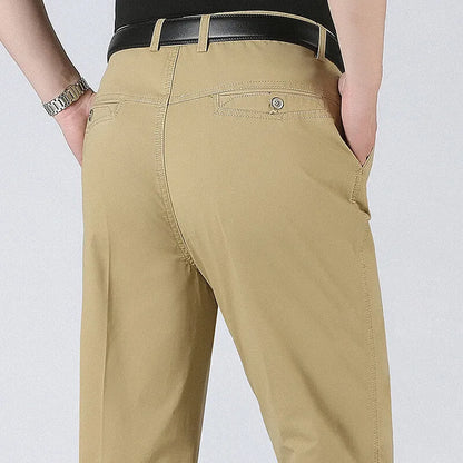 Spring Summer Mens Suit Pants Pure Cotton Business Casual Loose Straight Trousers Khaki Beige Black Formal Dress Pants