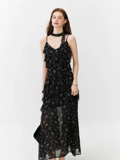 Summer Women Floral Print Ruffle Tiered Maxi Dress Adjustable Spaghetti Strap A-Line Long Dress Coquette Romantic Style