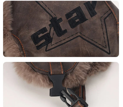 Bomber Hat Thick Warm Russian Hat Fur Lined Autumn Winter Hats for Men Women Windproof PU Leather Ski Trapper Earflap Cap