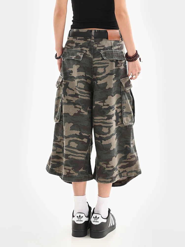 Summer Women Tomboy Camouflage Japanese Abi Jorts Jean Y2K 2000s Aesthetic Capri Pants Harajuku Denim High Street Goblin Core