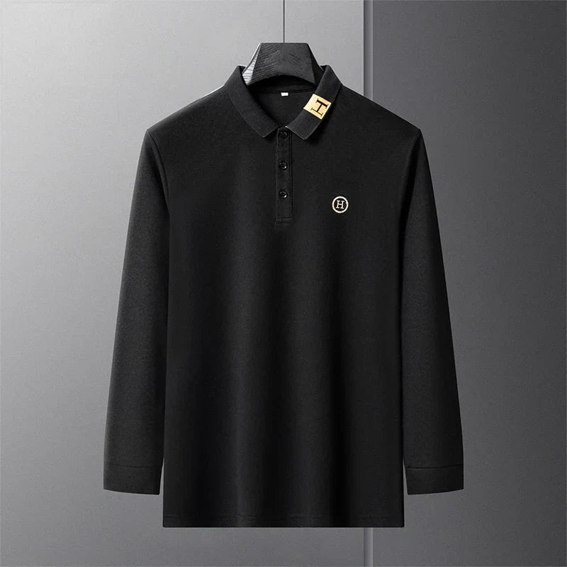 New Best-selling Spring and Autumn Men's Trendy Fashion Lapel Embroidered Long Sleeved Top Polo Shirt Sweatshirt T-shirt