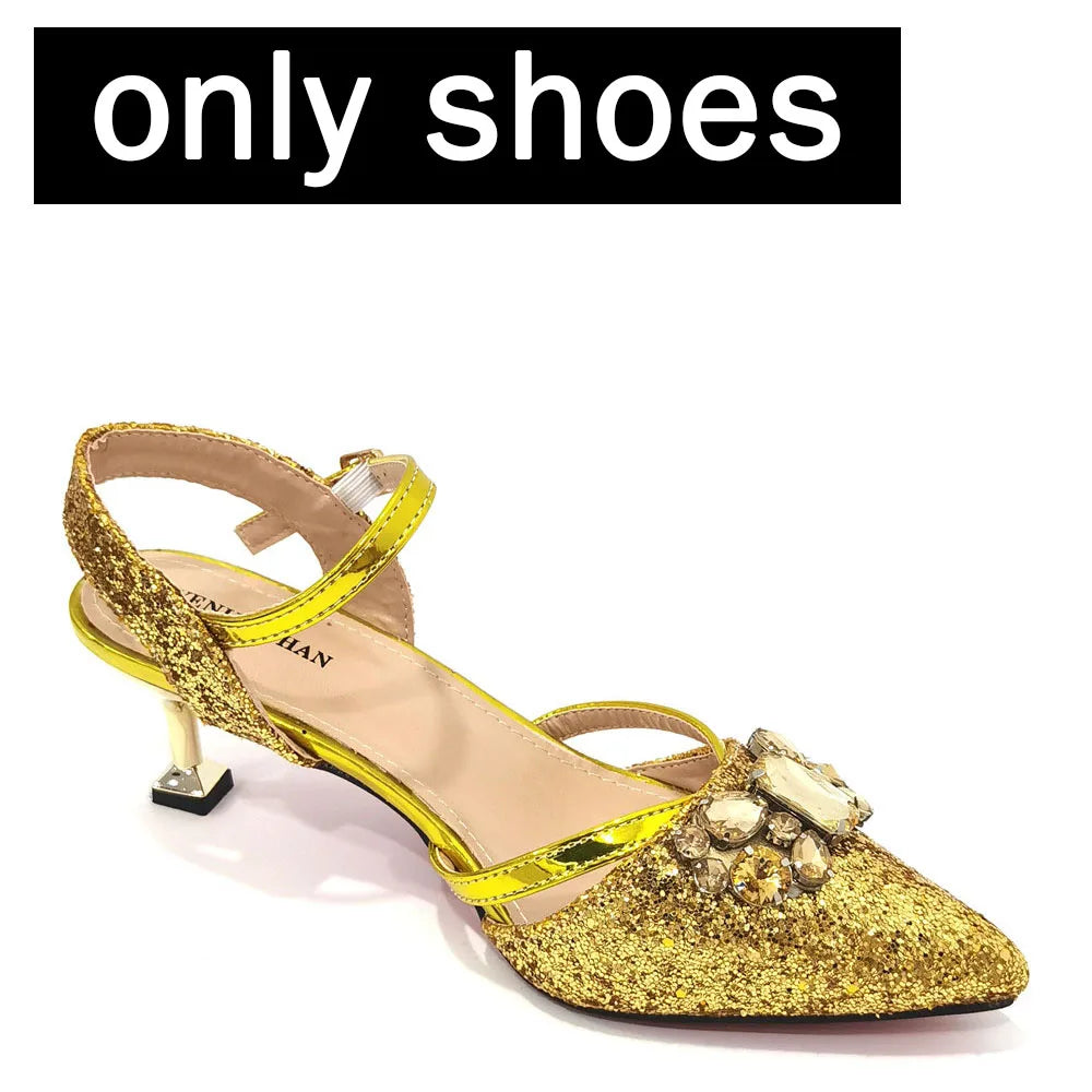 2022 Nigerian Fashionable Silver Color Peep Toe Shoes Matching Bag Set For Royal Ladies Wedding Party Sandal