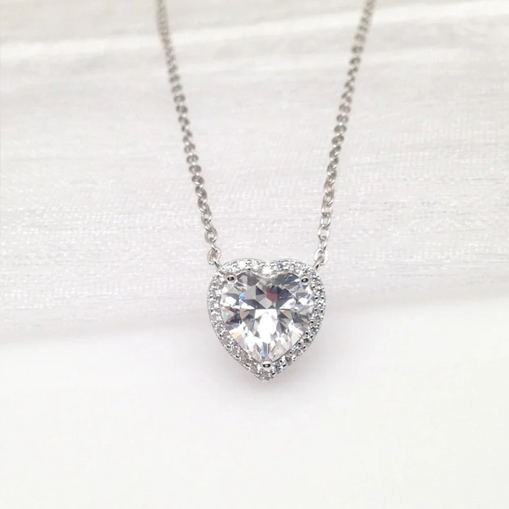 1-4 Carat Heart Cut Moissanite Halo Pendant Necklace for Women 925 Sterling Silver Love Necklace Anniversary Gift Fine Jewelry