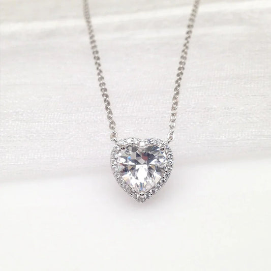 1-4 Carat Heart Cut Moissanite Halo Pendant Necklace for Women 925 Sterling Silver Love Necklace Anniversary Gift Fine Jewelry
