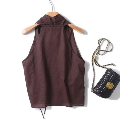 Summer Cross V Neck Women Sleeveless Tank Top Versatile Fashion Ladies Casual Coffee Crop Top