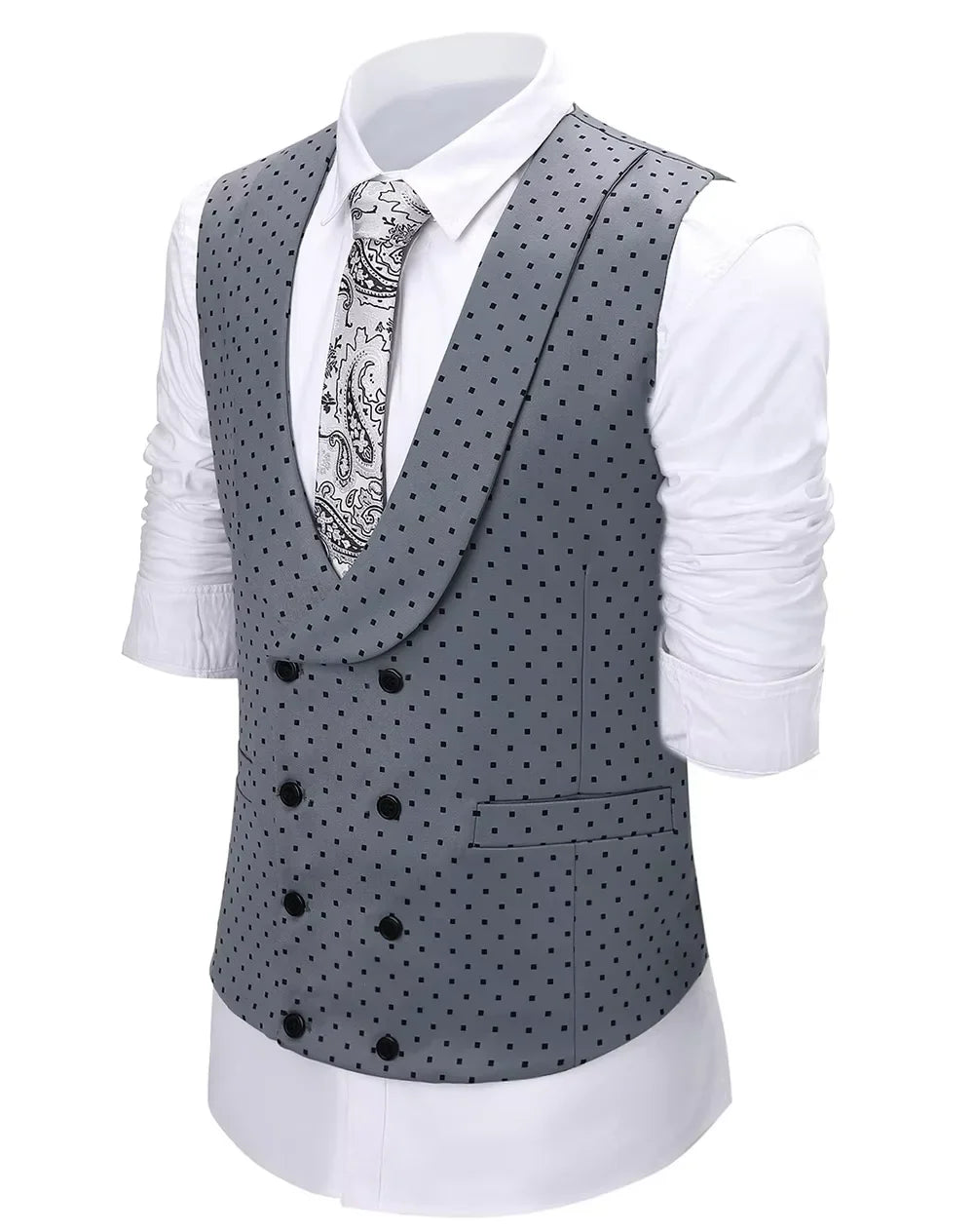 Men's Suit Formal Neck Square wave point leisure  Casual Waistcoat Formal Business Grey Navy Vest Groomman For Wedding Evening