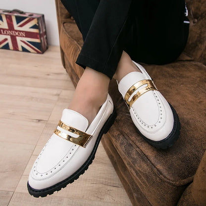 Fashion Classic Thick Sole Men's Penny Loafers Slip-On Business Dress Shoes Gentleman Metal Buckle Formal Black Shoes