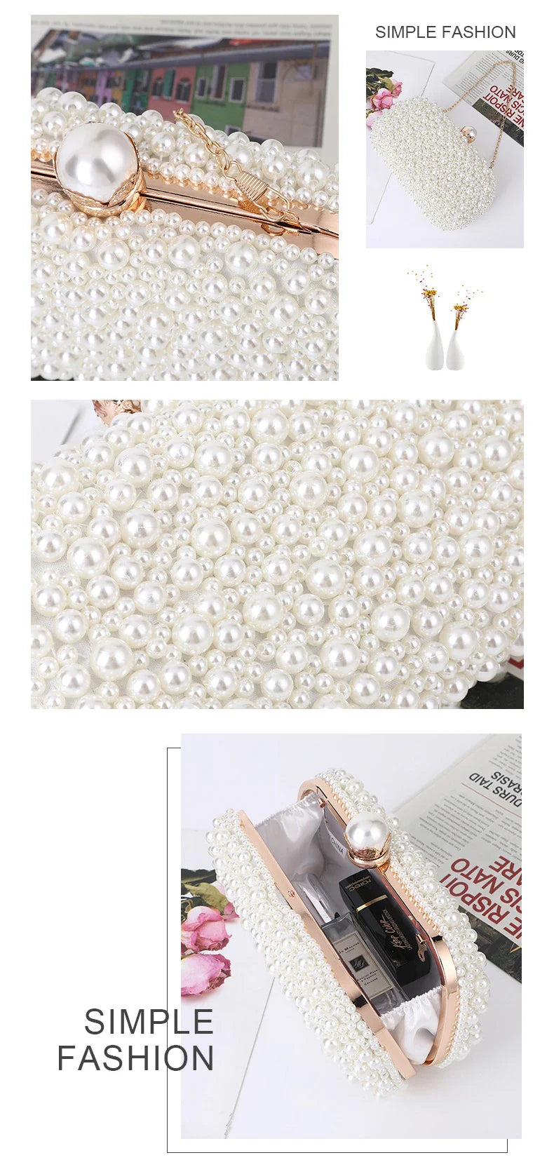 Luxury Wedding Evening Dress Bag Chain Shoulder Bag Women's Pearl Wallet Women's Party Handbag Fashion Designer Brand Purse