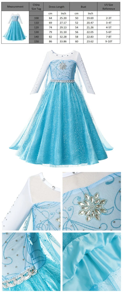 Muababy Princess Dress for Girls Aurora Belle Elsa Jasmine Cosplay Costume Party Halloween Carnival Outfit Kids 2-8Y Vestido