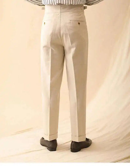 Linen Straight Pant For Men 2024 Summer Business Gentleman Naples Pant Paris Buckle Drape High Waisted Trousers Men Formal Pant