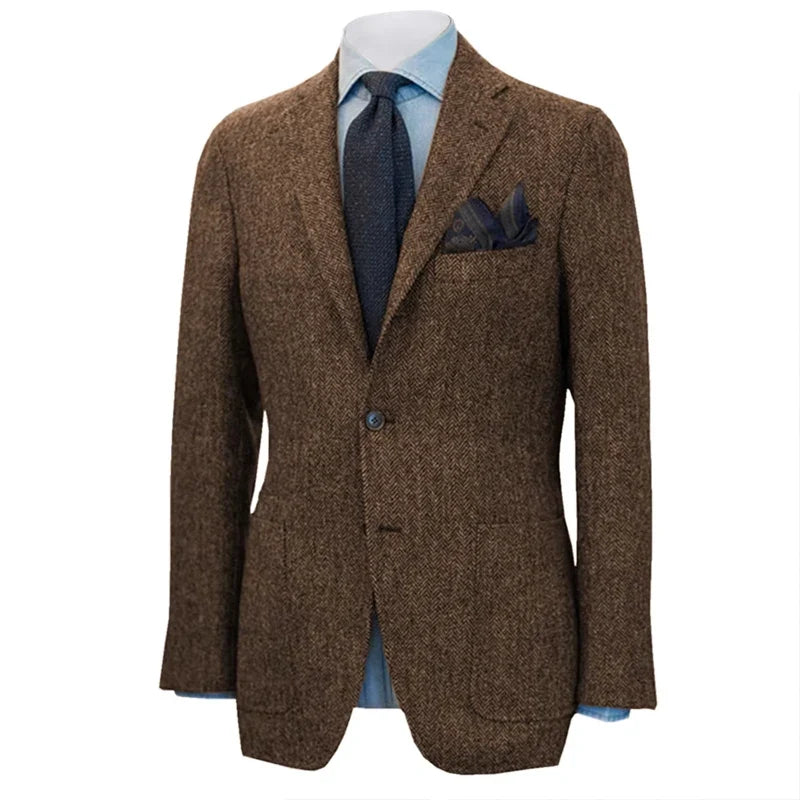 Men's Suit Herringbone Blazer Prom Tuxedos Wool Tweed Single Breasted Formal Bussiness/Wedding Jacket（Only Coat）