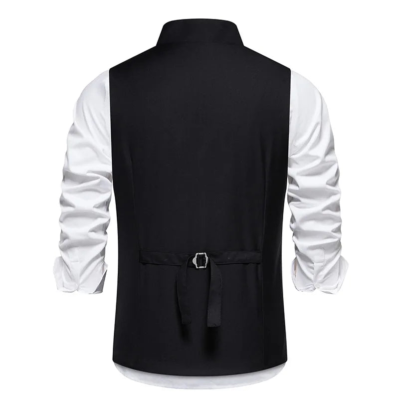 Men's Suit Vest, Chic Solid Slant-breasted Waistcoat for Men, Males Black/Grey Vest for Grooms Wedding Party Business Prom