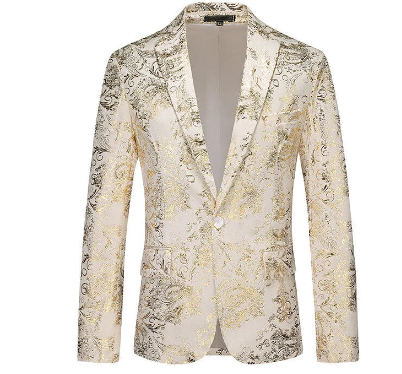 New Men Luxury Velvet Suit Foil Stamped Printed Jacket , Fashion Male Business Social Wedding Prom Party Dress Slim Fit Blazers